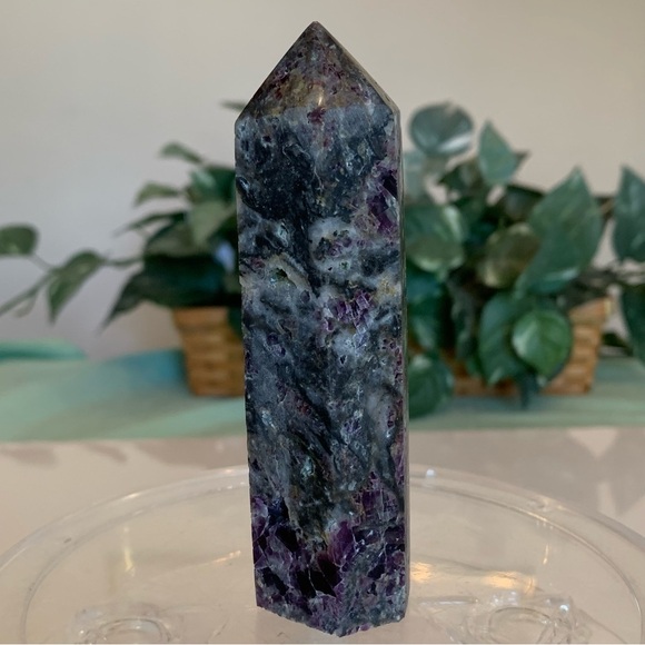 4.5" Purple Fluorite Sphalerite Crystal Tower Chakra Healing Auric Body Grounds - Picture 2 of 13